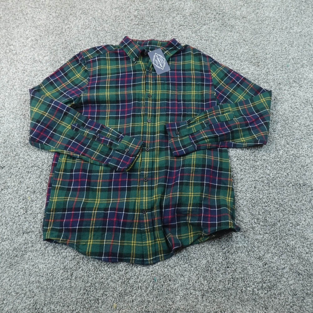 NEW St Johns Bay Shirt Mens M Green Blue Scotch Tartan Plaid Flannel Button Up
